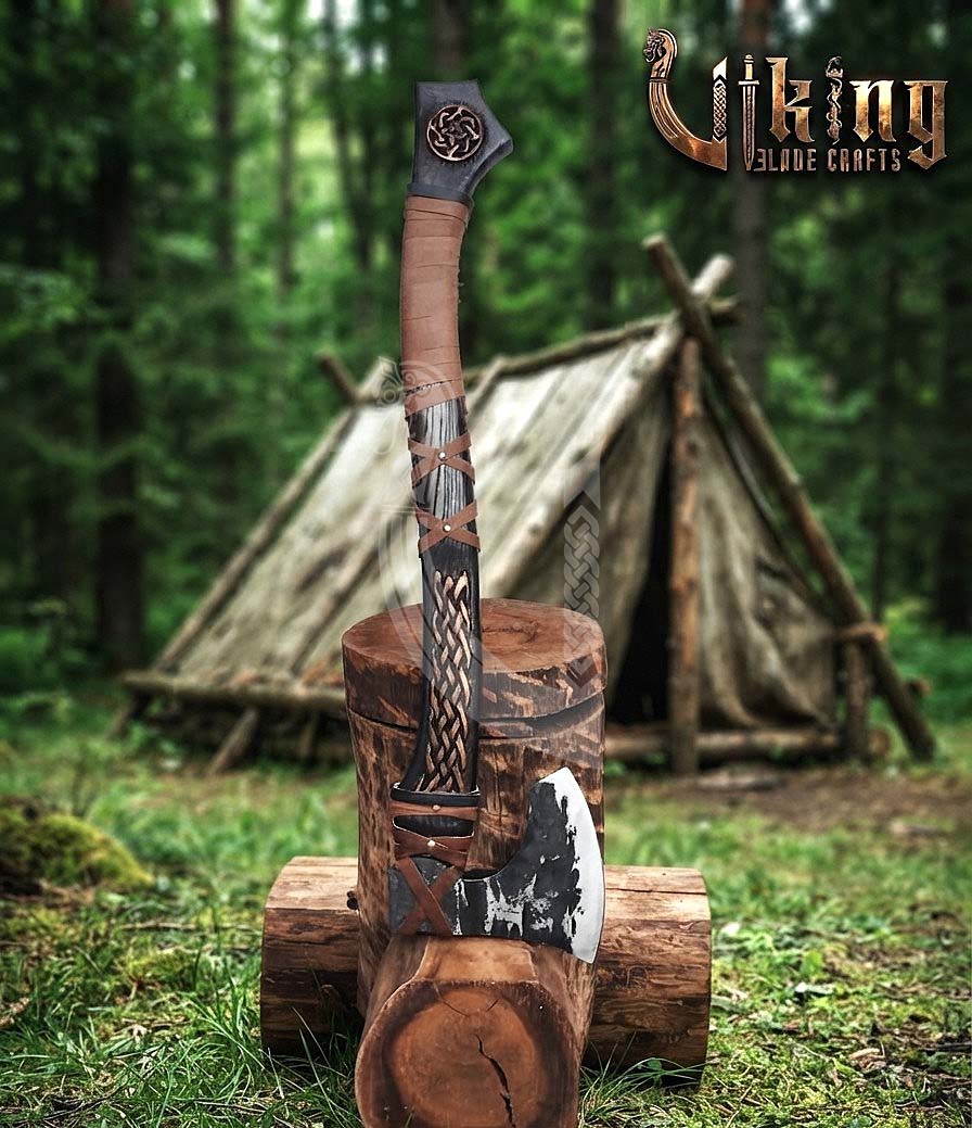Jelling-Style Viking Bearded Axe 30" | Curved Carved Haft & Flat Poll