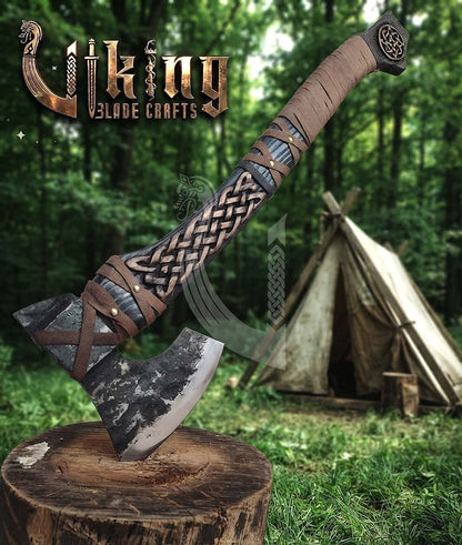 Borre-Style Viking Axe 30" | Hand-Forged Bearded Axe with Knotwork
