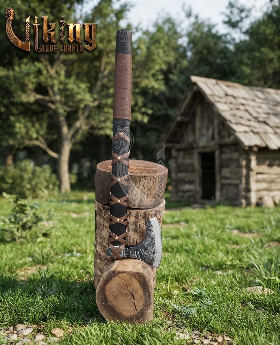 True Hand-Forged Viking Bearded Axe 30" | Leather-Wrapped Broad-Beard Skeggøx