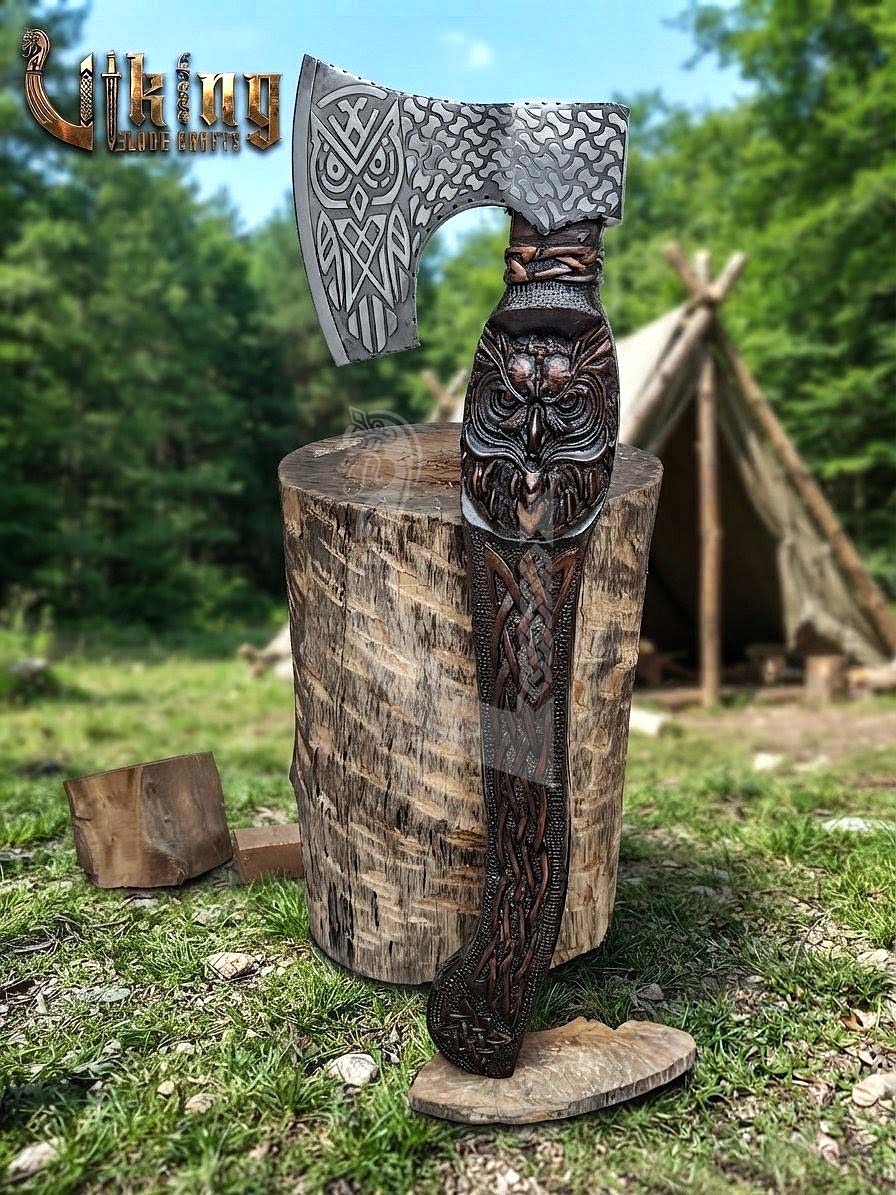 The Odin's Whisper 23" Hand-Forged Owl Rosewood Axe | Flared Variant