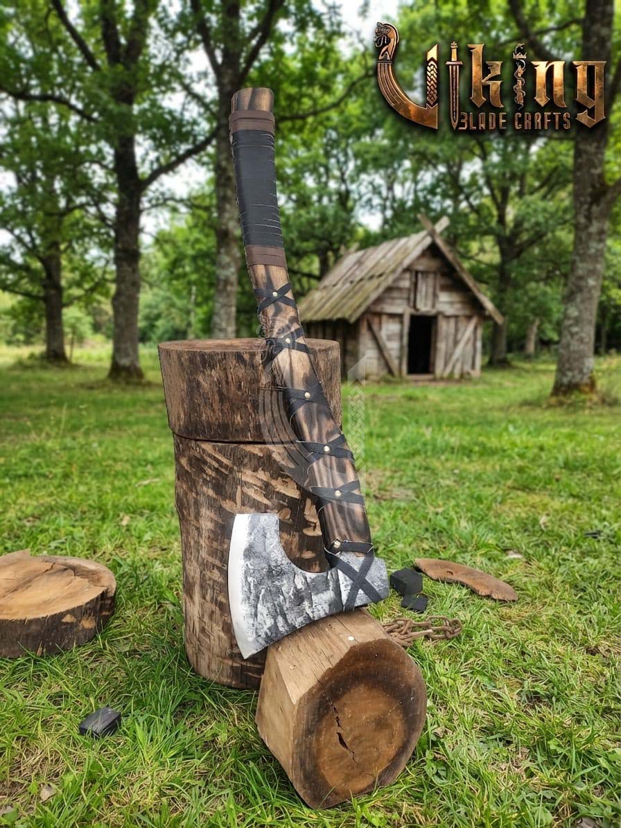 True Hand-Forged Viking Bearded Axe 30" | Leather-Wrapped Hooked Skeggøx