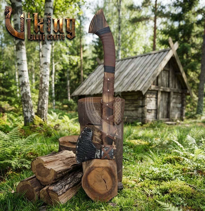 True Hand-Forged Viking Bearded Axe 30" | Leather-Wrapped Recurve Skeggøx