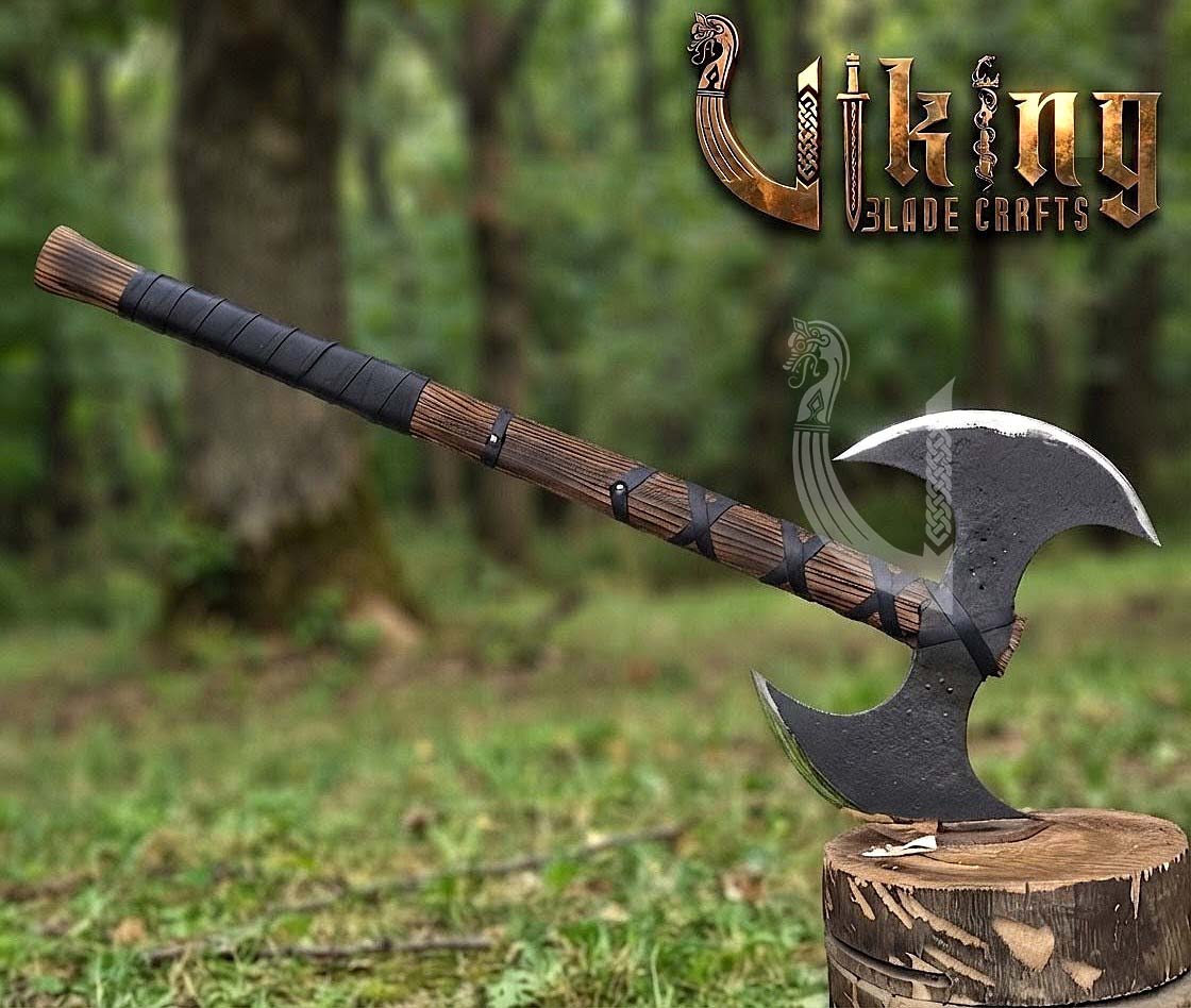 Hand-Forged Viking Warrior Double-Headed 33"Inches Axe & Leather Cover