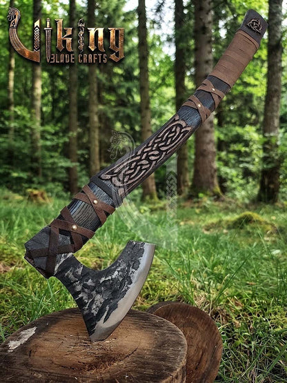 Jelling-Style Viking Axe 30" | Hand-Forged Bearded Axe with Carved Ashwood