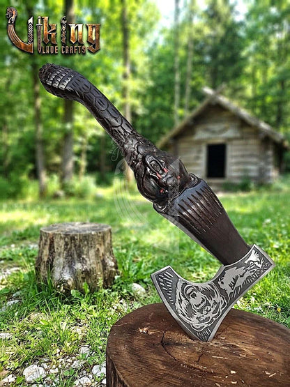 Bjorn Bear Viking Axe | Hand Carved Handle | Forged Steel