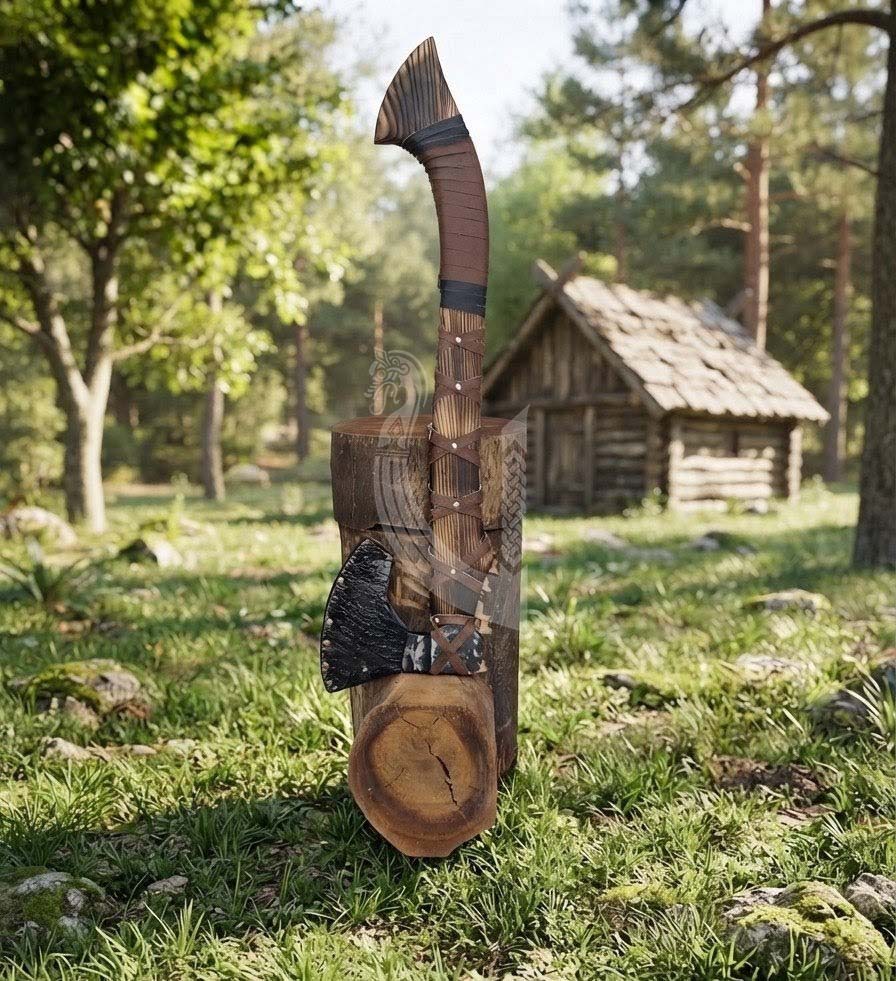 True Hand-Forged Viking Bearded Axe 30" | Leather-Wrapped Hammer-Peened Skeggøx