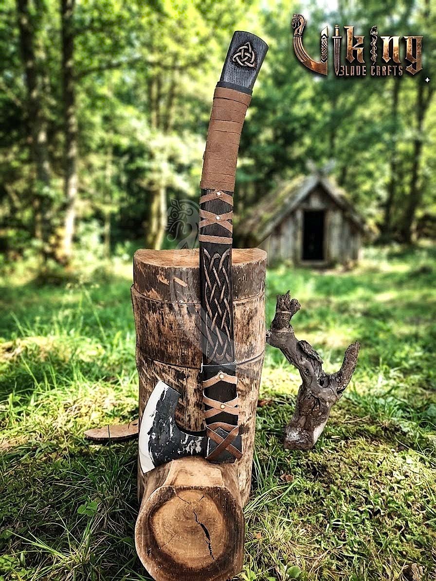Mammen-Style Viking Axe 30" | Hand-Forged Bearded Axe with Carved Ashwood