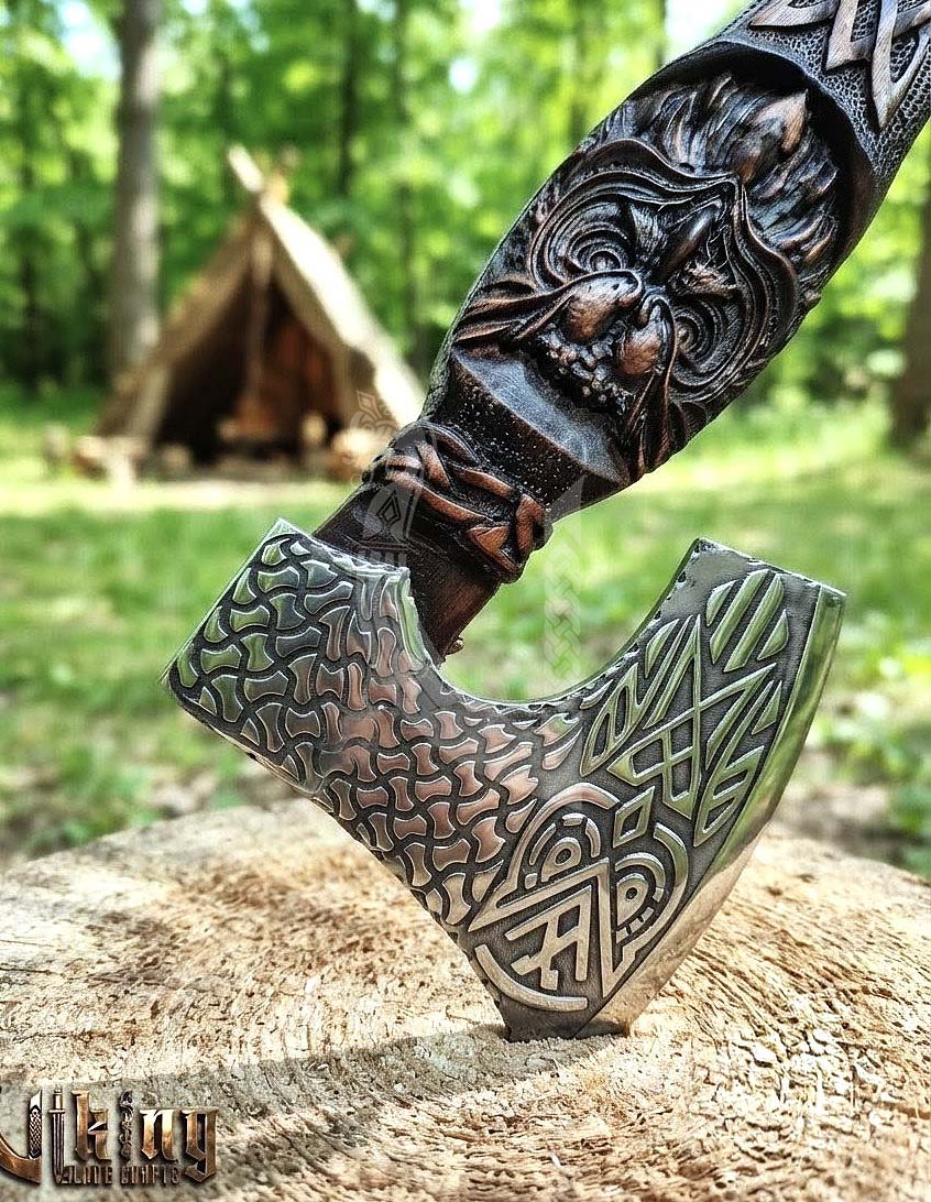 The Odin's Whisper 23" Hand-Forged Owl Rosewood Axe | Flared Variant