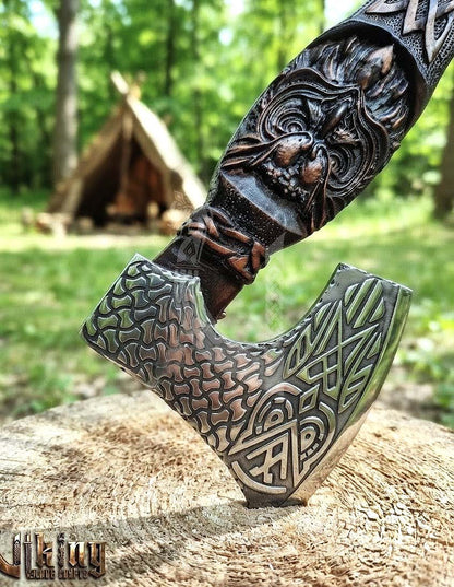 The Odin's Whisper 23" Hand-Forged Owl Rosewood Axe | Flared Variant