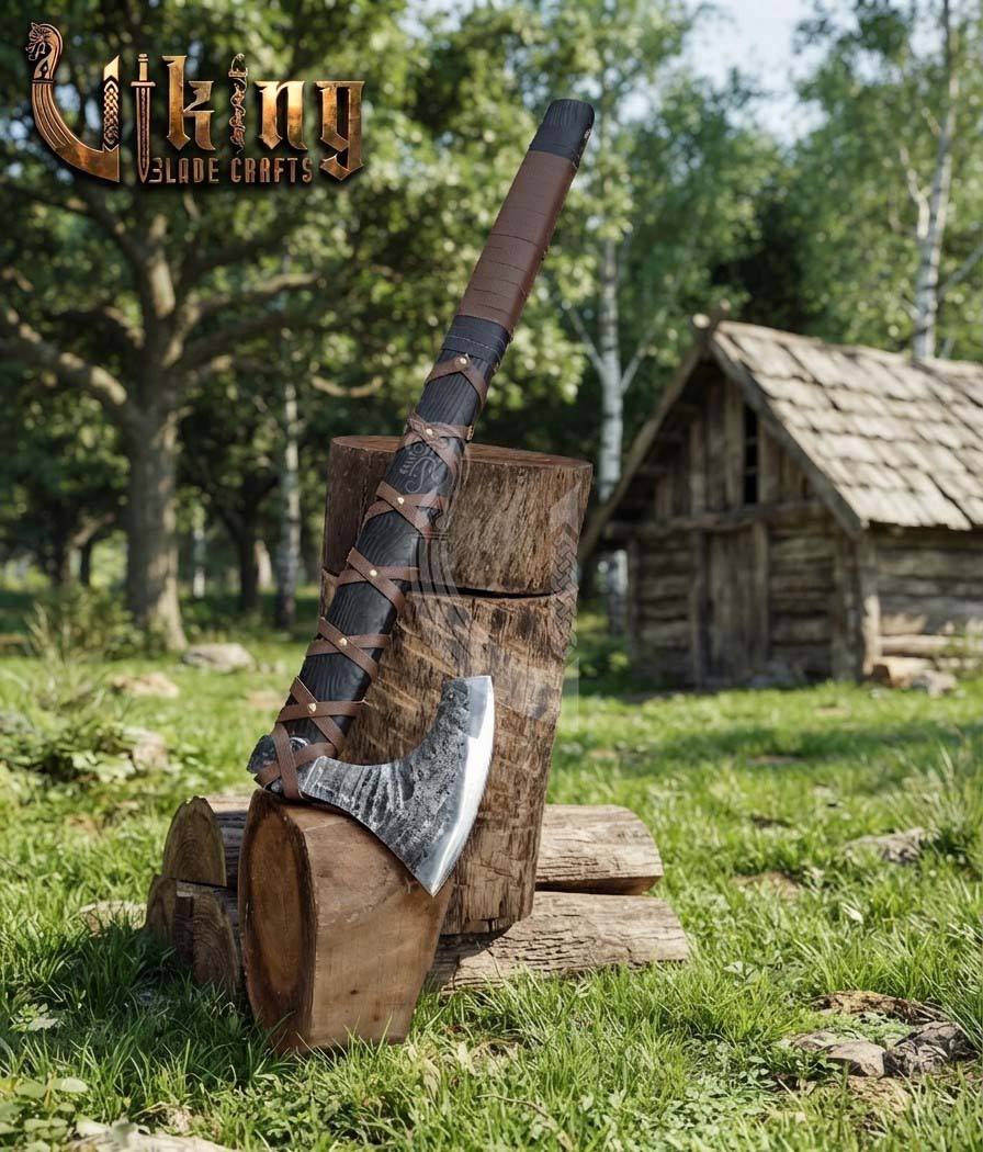 True Hand-Forged Viking Bearded Axe 30" | Leather-Wrapped Broad-Beard Skeggøx