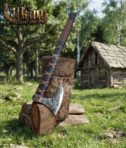 True Hand-Forged Viking Bearded Axe 30" | Leather-Wrapped Broad-Beard Skeggøx