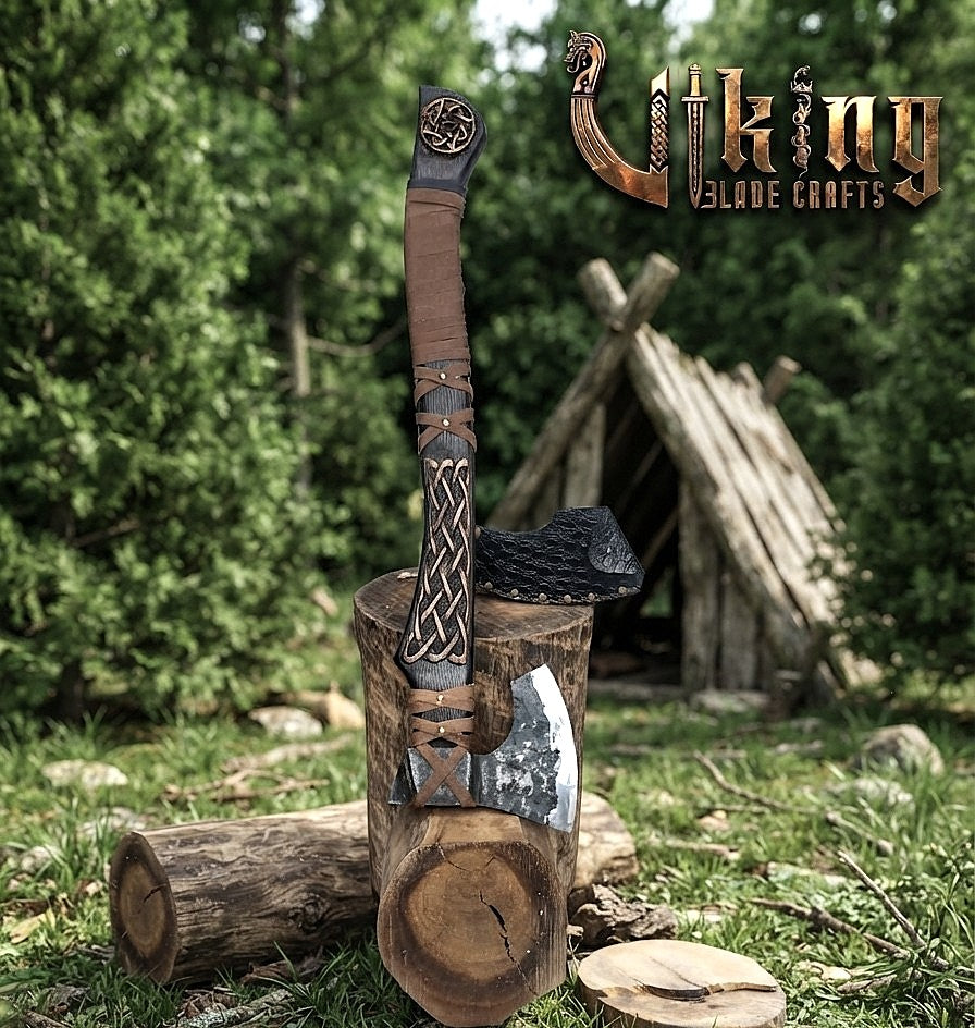Ringerike-Style Viking Axe 30" | Hand-Forged Bearded Axe with Knotwork