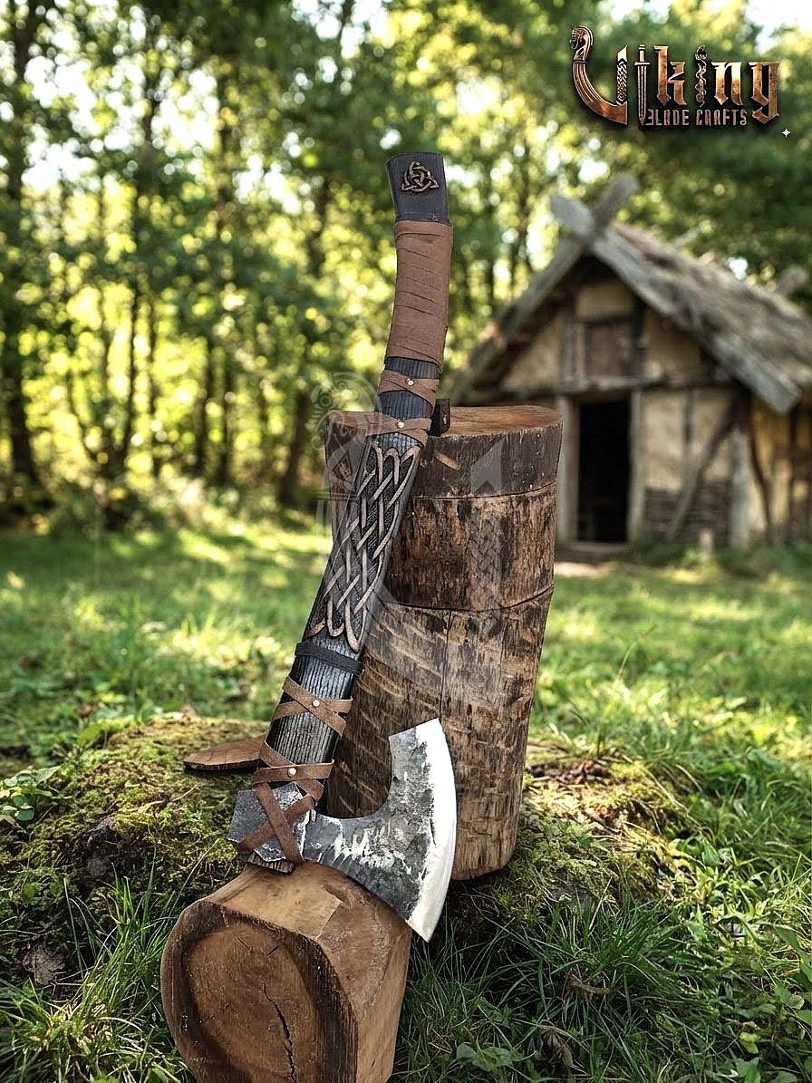 Mammen-Style Viking Axe 30" | Hand-Forged Bearded Axe with Carved Ashwood