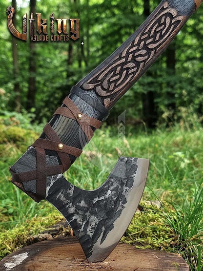 Jelling-Style Viking Axe 30" | Hand-Forged Bearded Axe with Carved Ashwood