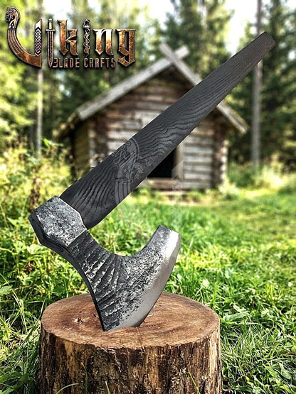 True Hand-Forged Viking Bearded Axe 30" | Fanned Broad-Beard Skeggøx