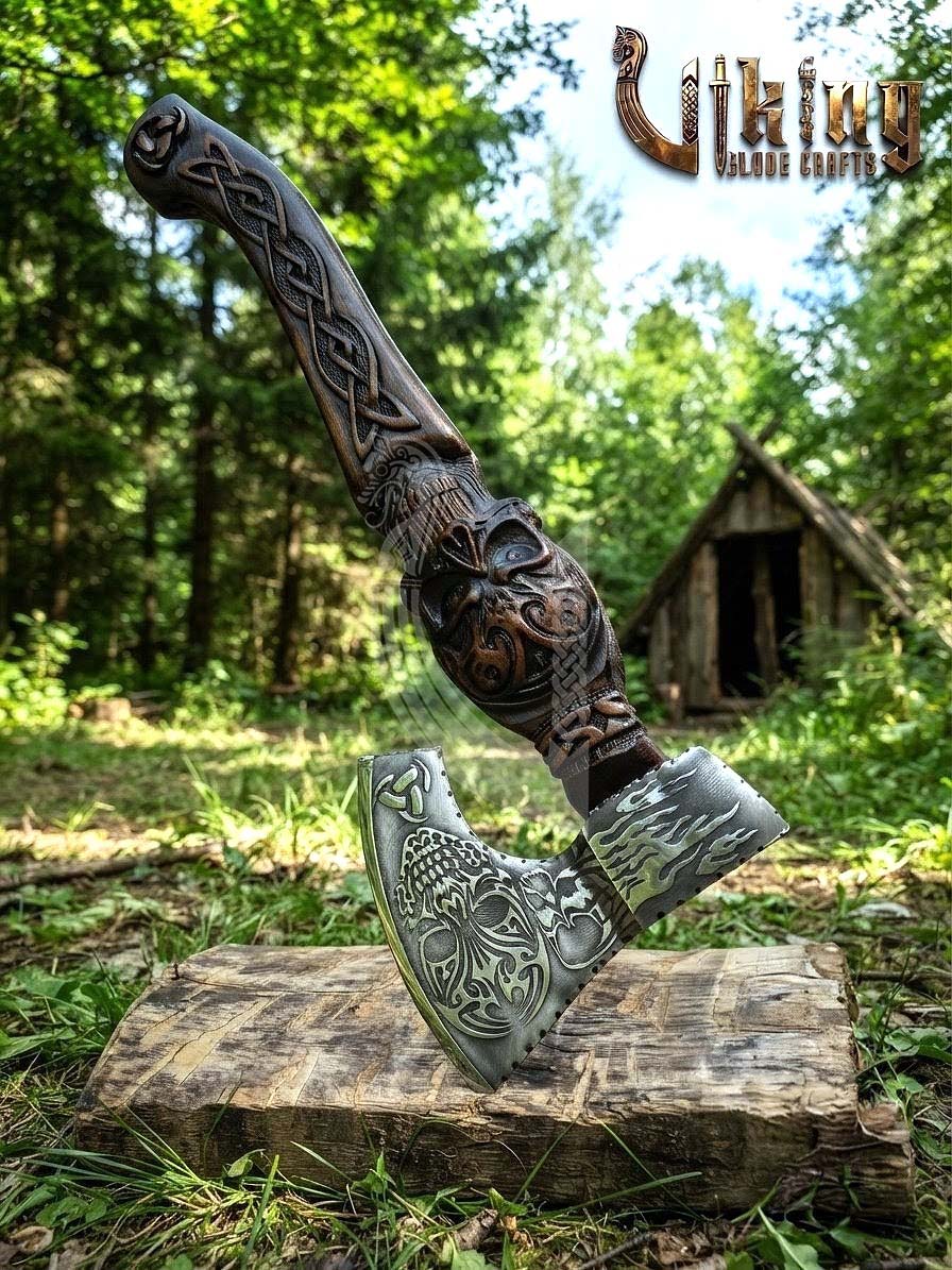 The Garmr’s Howl 23" Hand-Forged Skull Carved Rosewood Axe