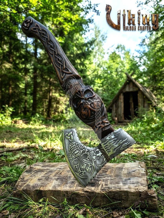The Garmr’s Howl 23" Hand-Forged Skull Carved Rosewood Axe