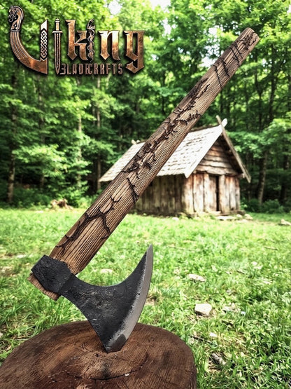 Ragnar-Inspired Viking Axe | Hand-Forged Bearded Axe | Ashwood