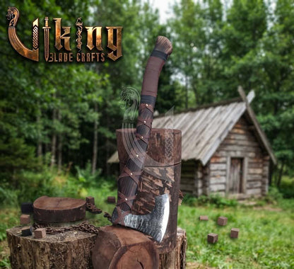 True Hand-Forged Viking Bearded Axe 30" | Leather-Wrapped S-Curve Skeggøx