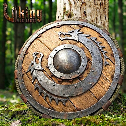 The Coils of Midgard 3D Iron Dragon-Crescent Viking Shield
