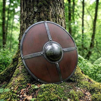 The Shield-Wall Veteran Dark Mahogany Wooden Viking Shield