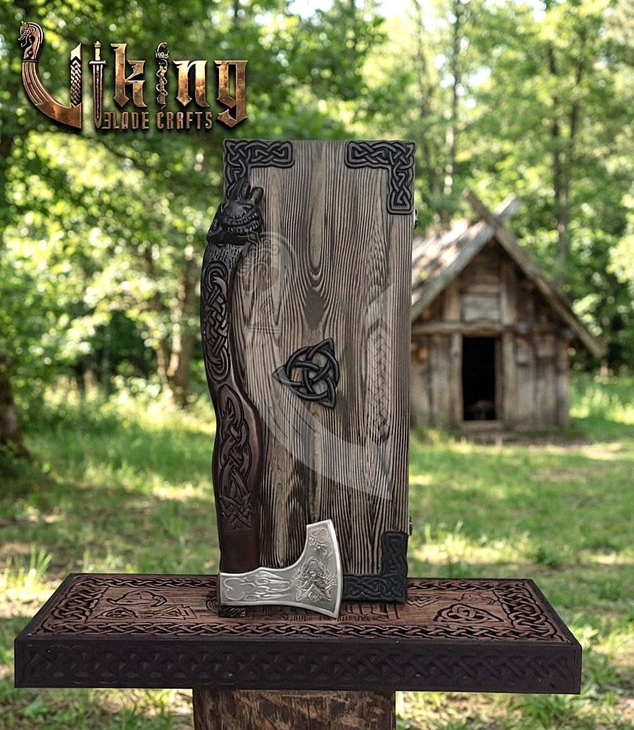 Viking Battle Axe | Hand Carved Wolf Handle | Forged Steel