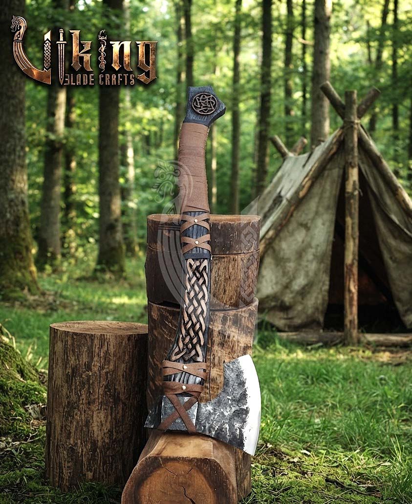 Borre-Style Viking Axe 30" | Hand-Forged Bearded Axe with Knotwork