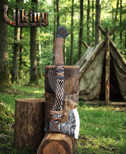 Borre-Style Viking Axe 30" | Hand-Forged Bearded Axe with Knotwork