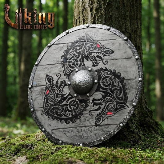 The Fenrir's Eclipse Hand-Painted Triple Wolf Viking Shield