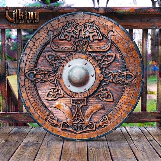 The Skjöldr of the Wolf-Clan 3D Carved Star-Braced Runic Viking Shield