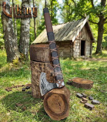 True Hand-Forged Viking Bearded Axe 30" | Leather-Wrapped Broad-Beard Skeggøx