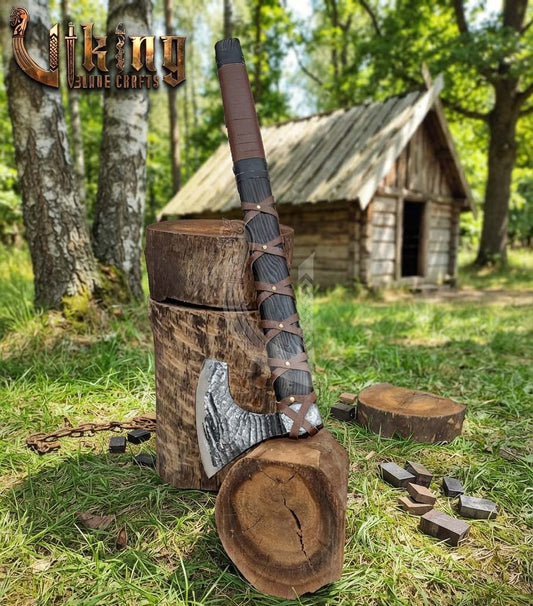 True Hand-Forged Viking Bearded Axe 30" | Leather-Wrapped Broad-Beard Skeggøx