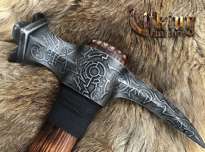 Skull War Hammer - Compact Engraved Carbon Steel Viking Hammer