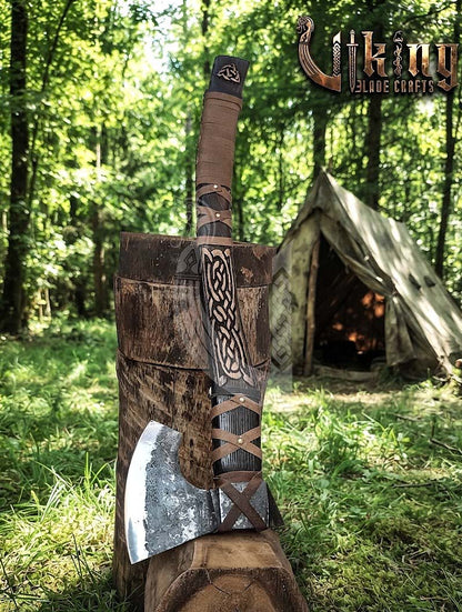 Oseberg-Style Viking Axe 30" | Hand-Forged Bearded Axe with Knotwork