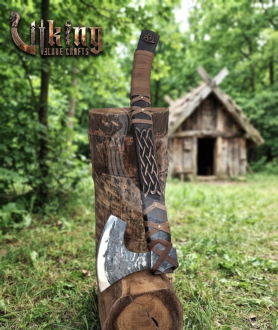 Mammen-Style Viking Axe 30" | Hand-Forged Bearded Axe with Carved Ashwood