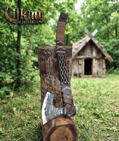 Mammen-Style Viking Axe 30" | Hand-Forged Bearded Axe with Carved Ashwood