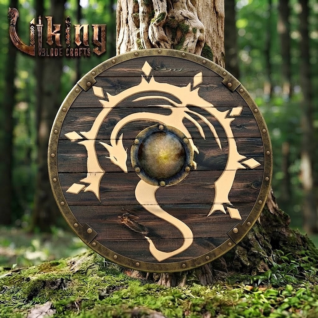 The Skjöldr of the Sun-Dragon Handcrafted Painted Dragon Viking Shield