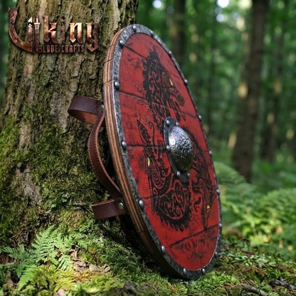 The Crimson Wolf Hand-Painted Triple-Wolf Viking Shield