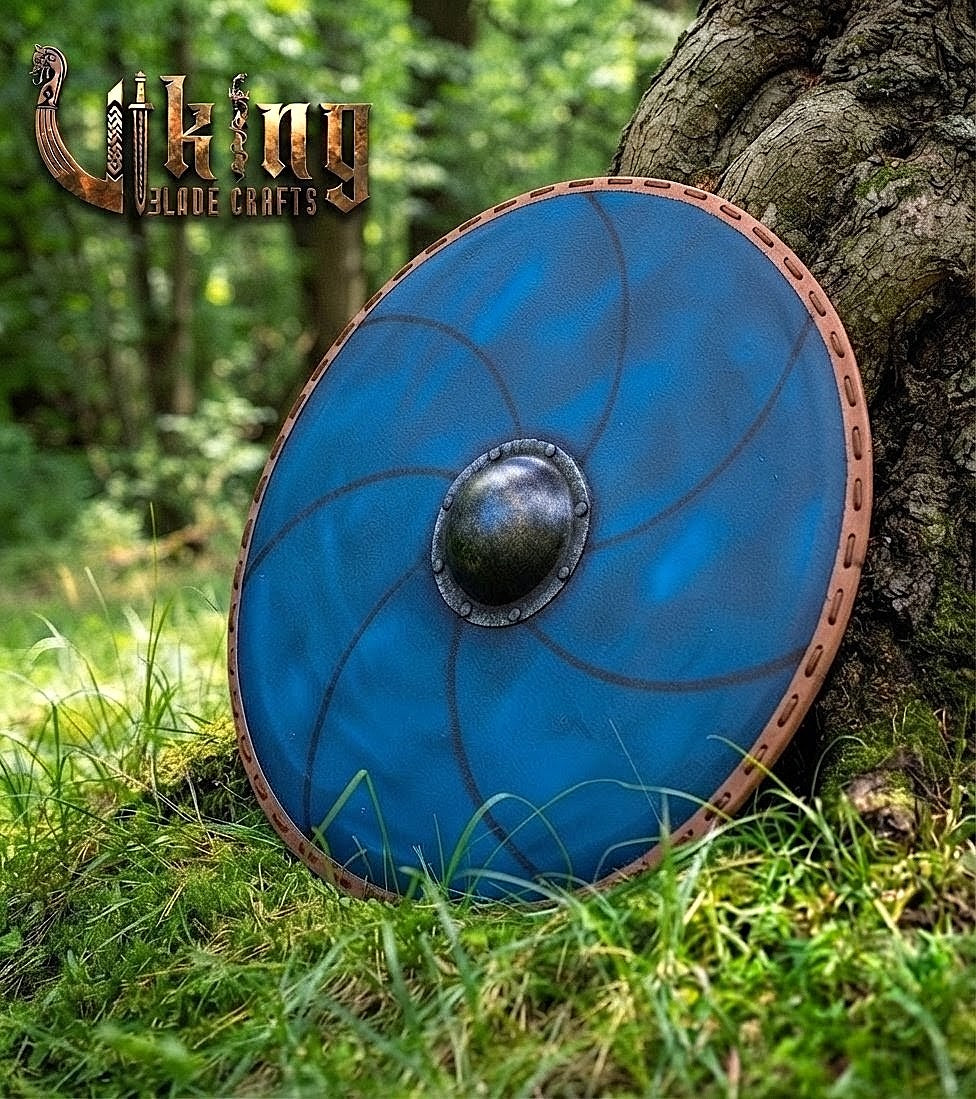 The Ægir’s Wake Sea-Blue Leather-Trimmed Viking Shield