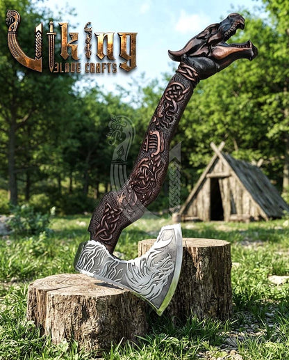 The Fáfnir Legacy 23" Hand-Forged 3D Carved Norse Dragon Axe