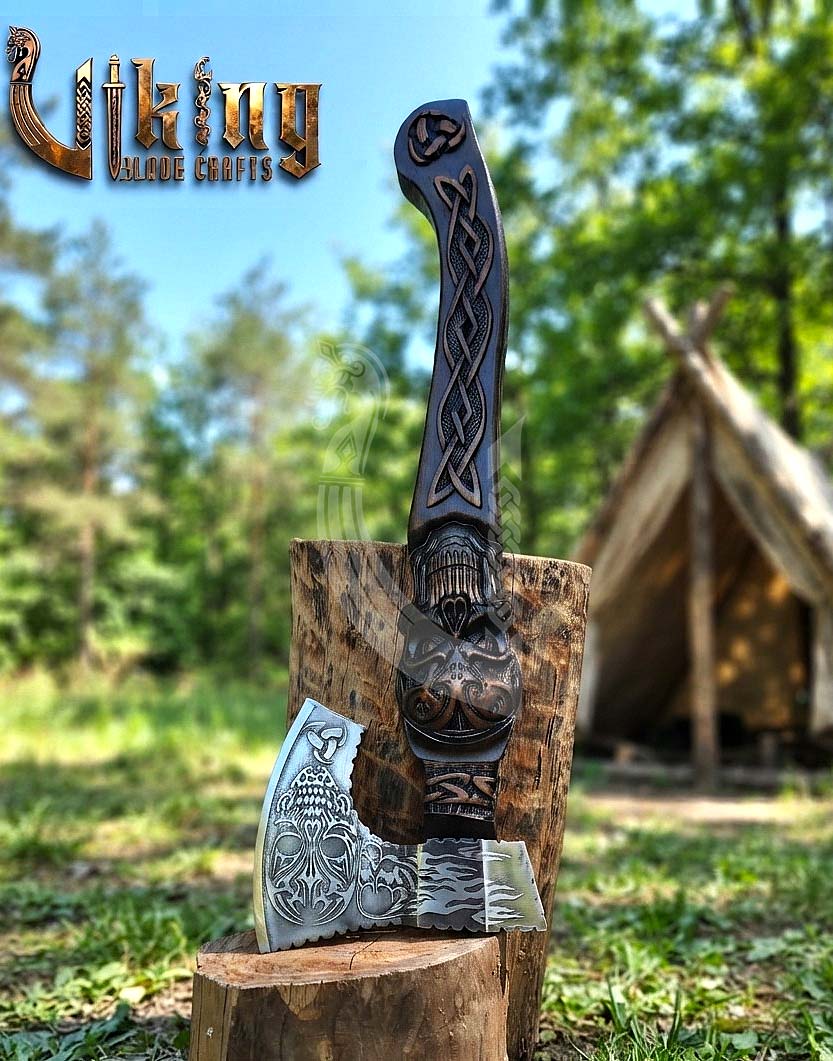 The Garmr’s Howl 23" Hand-Forged Skull Carved Rosewood Axe
