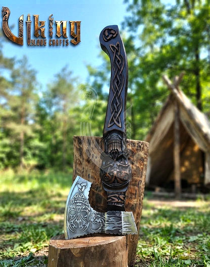 The Garmr’s Howl 23" Hand-Forged Skull Carved Rosewood Axe