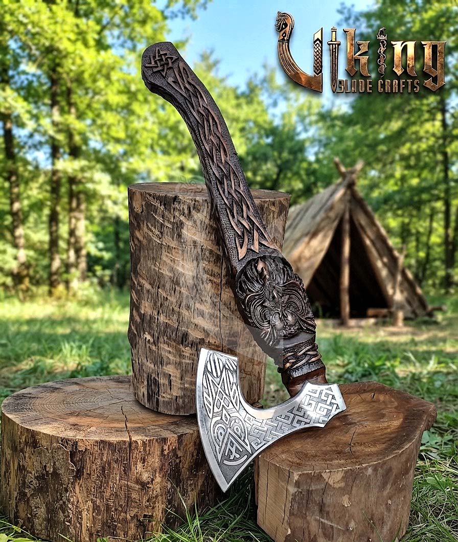 Norse Owl 23" Rosewood Axe | Hand-Forged & Carved Viking Axe