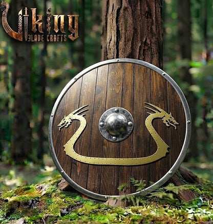 The Níðhöggr Crescent Dual-Dragon Metal-Overlaid Viking Shield