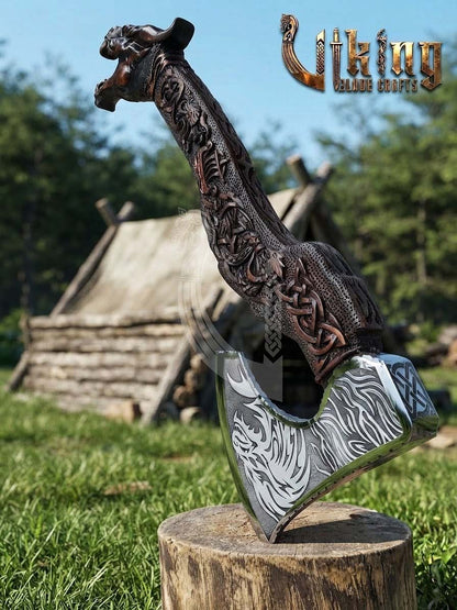The Fáfnir Legacy 23" Hand-Forged 3D Carved Norse Dragon Axe