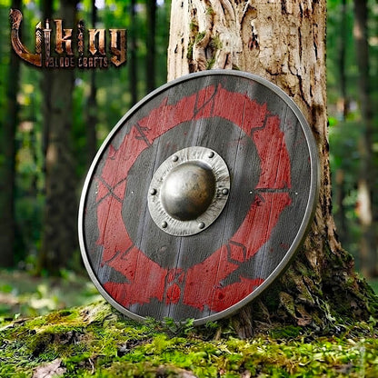 The Allfather’s Ring Weathered Crimson Raven Viking Shield
