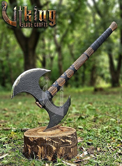 Hand-Forged Viking Warrior Double-Headed 33"Inches Axe & Leather Cover