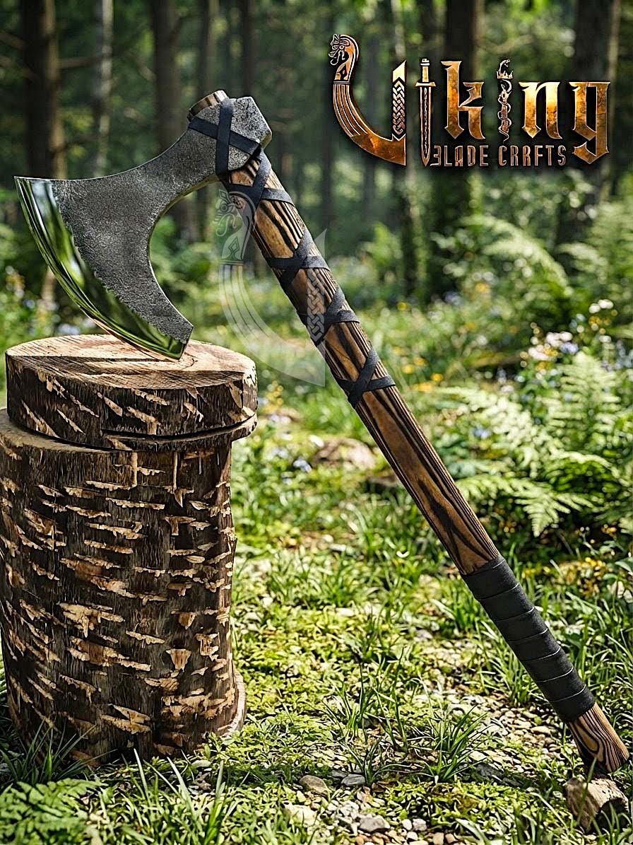Hand-Forged 36" Long Viking Battle Axe – High Carbon Steel Blade & Wooden Handle