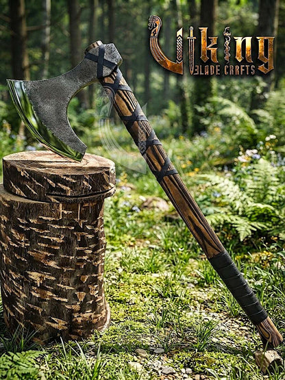 Hand-Forged 36" Long Viking Battle Axe – High Carbon Steel Blade & Wooden Handle