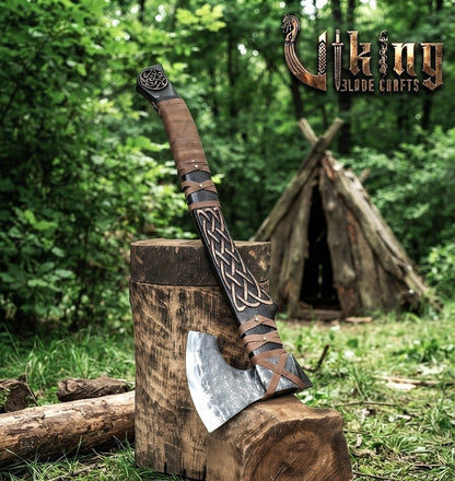 Ringerike-Style Viking Axe 30" | Hand-Forged Bearded Axe with Knotwork